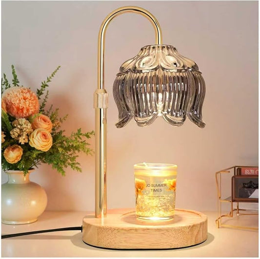 Flower Candle Warmer lamp with Timer Dimmer,Adjustable Height Candle Warmer,Fits All Jar Scented Candles,Christmas Gifts for Mom Women,Candle Lamp for Bedroom Home Decor,Silver Gray