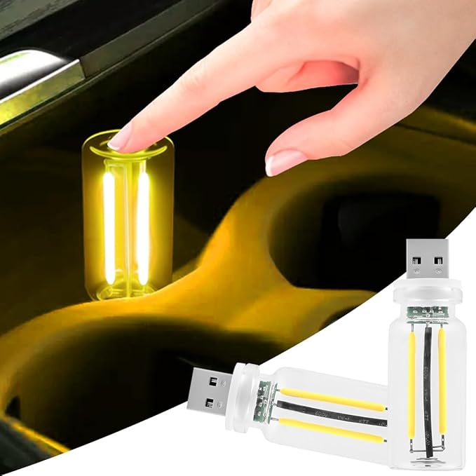 2 PCS Retro Car Lamps,Plug-in USB Car Interior Light,Car USB Light Bulb,USB LED Car Interior Atmosphere Lamp,Portable Mini LED Light for Car,Bedroom,Hallway (Yellow)