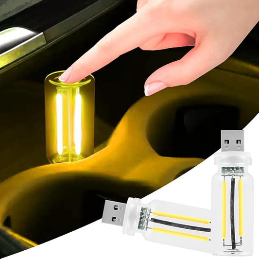 2 PCS Retro Car Lamps,Plug-in USB Car Interior Light,Car USB Light Bulb,USB LED Car Interior Atmosphere Lamp,Portable Mini LED Light for Car,Bedroom,Hallway (Yellow)