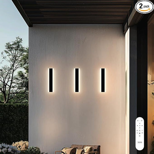 𝗠𝗢𝗗 𝗟𝗜𝗚𝗛𝗧𝗜𝗡𝗚 Haylen | Waterproof Outdoor Wall Light, LED Dimmable with Remote 3000K-6000K, Long Outdoor Porch Lights, Wired Lighting Fixture, Patio Exterior Wall Sconce, 2-Pack (Black, 12")