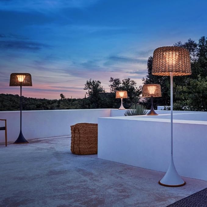 Serenity Metal & Rattan Floor Lamp | 3000K LED Standing Lamp for Indoor & Outdoor Use | Modern Living Room, Bedroom & Balcony Lighting | Weather Resistant & Easy Assembly - Solar