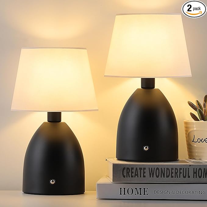 GGOYING Cordless Table Lamp Set of 2, Small Rechargeable Desk Lamp, 4-Level Brightness Bedside Nightstand Lamps for Bedroom, Kid’s Room, Nursery, Reading Living Room,Black