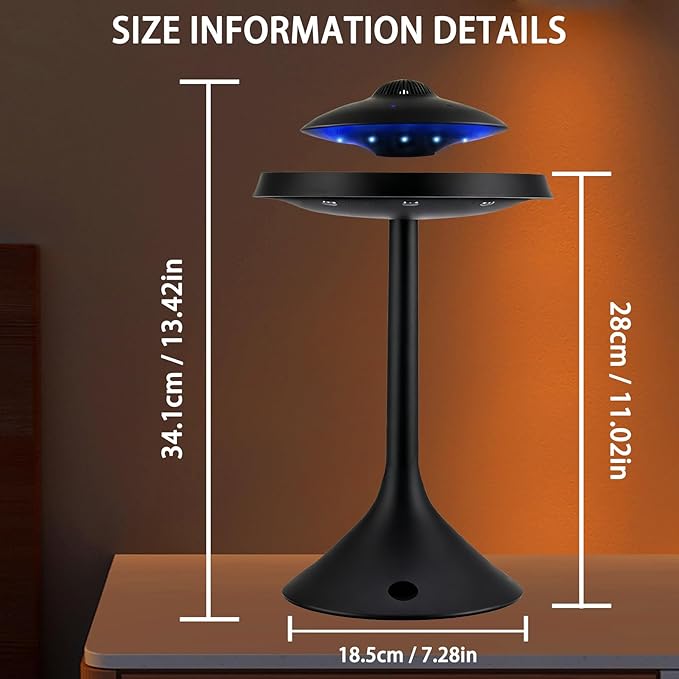 Magnetic Levitation Bluetooth Speaker, UFO Levitating Speaker with Smart Touch, Floating 360° Spin, Switchable Gradient LED Light, for Home Decor, (Black)