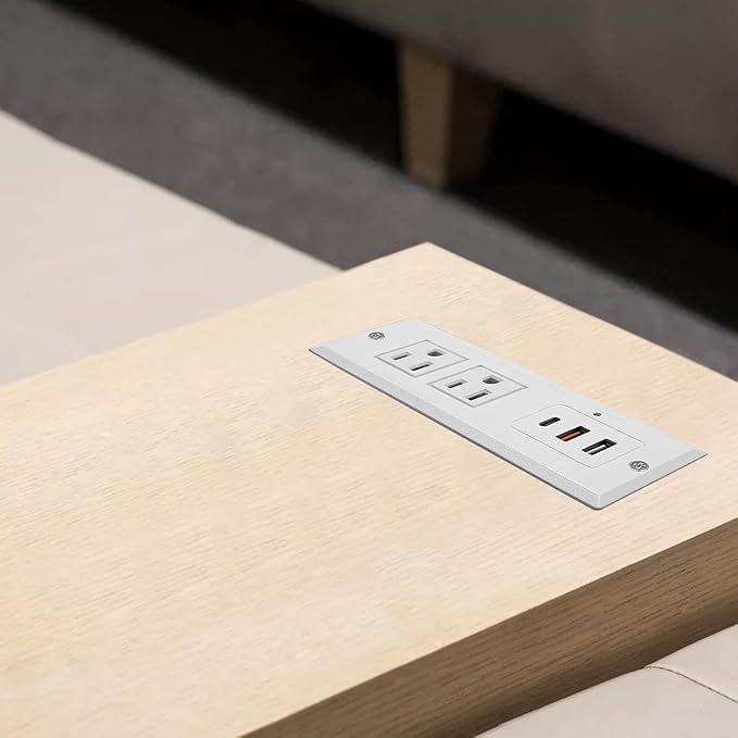 20W Recessed Power Strip USB C Fast Charge Desk Power Outlet Type C Flush Mounted Extension Power Plug for Conference Countertop Desktop Drawer Sofa ETL Listed 10ft Power Cord