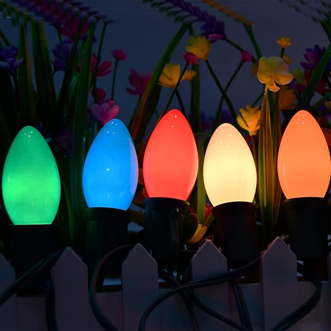 C9 Ceramic Christmas Replacment Bulbs, 25 Pack Multicolor Light Bulbs for E17 Candelabra Base Outdoor/Indoor String Lights, 7 Watt