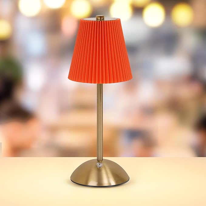 Cordless LED Red Orange Table Lamp with Dimmer, Built-in Rechargeable Battery, 3-Level Brightness, Patio Table Lamp, Bedside Night Lamp, Ambient Light for Restaurant, Antique Brass (Orange)