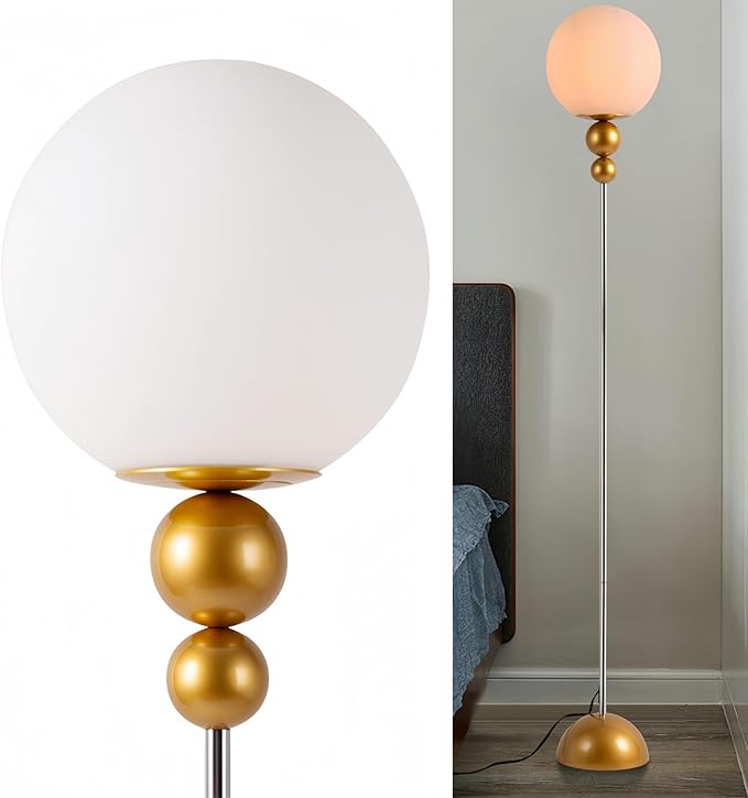 Modern Floor Lamps for Living Room, Globe Glass Shade Floor lamp for Bedroom, LED Standing lamp for Office, Corner