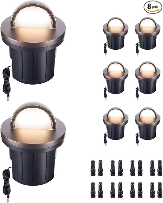 Low Voltage 3000K Ground Well Lights, 8 Pack 6W 420LM LED 12V In-Ground Landscape Lights, IP67 Waterproof Aluminum Oil-Rubbed Bronze, Single-Side Lighting for Backyard, Wall