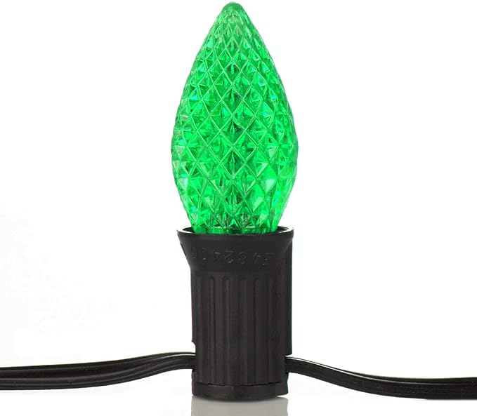 25 Pack C7 Led Replacement Christmas Light Bulb, C7 Shatterproof Led Bulbs for Christmas String Lights, E12 Candelabra Base, Commercial Grade Dimmable Holiday Bulbs, Green