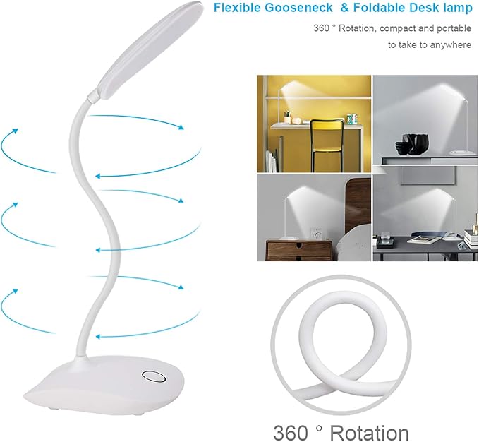 DEEPLITE LED Desk Lamp Battery Operated Lights Cordless Rechargeable Lamp, Flexible Portable Light for Bed Craft Nail Home Office, Eye-Caring Dimmable Small Desk Lamp Wireless Reading Lamp - 2 Pack