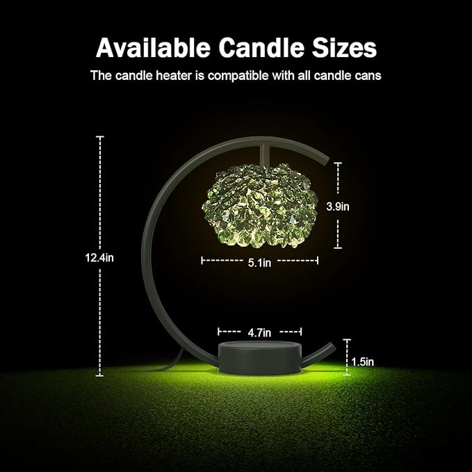Candle Warmer Lamp for Jar Candles with Adjustable Brightness＆Timer，Handcrafted Green Crystal Candle Lamp Luxurious Design+2Bulbs,Home Decoration Electric Candle lamp(Balck C-Shaped)