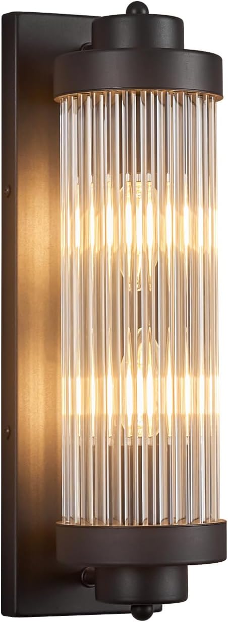 Black Wall Sconces with Crystal Glass Strip Bathroom Sconces Modern Wall Lights for Bedroom Living Room Hallway Wall Light Fixtures, 2 Light E12 Base