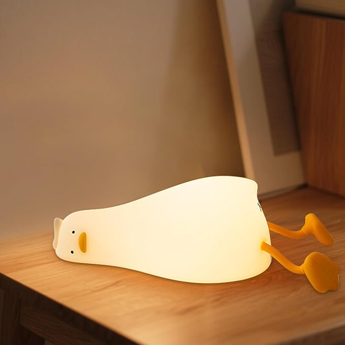 Lying Flat Duck Night Light, Cute LED Light Up Duck, Dimmable Breastfeeding Night Light, Rechargeable Bedside Touch Lamp, Silicone Nursery Nightlight, Squishy Existential Crisis Duck Lamp