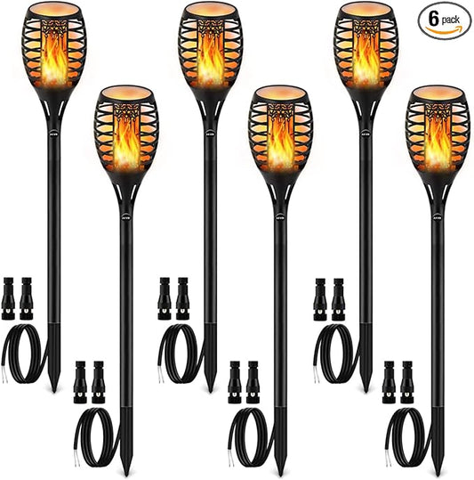 LUYE Low Voltage Torch Landscape Lights 12V Outdoor Wired LED Torches Pathway Lights IP65 Waterproof Flickering Flame Torch Light Low Voltage Landscape Lighting Christmas Decoration Light (6Pack)