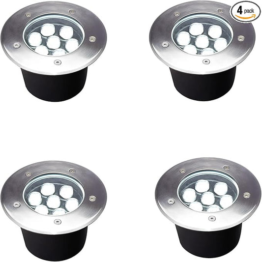 7W Outdoor in Ground Lights Wired,Diameter 6 inches,Line Voltage 110V 120V Well Lights,High Brightness White 6500K,Waterproof Landscape Lighting for Yard,Path,Walkway,Step,Pack of 4