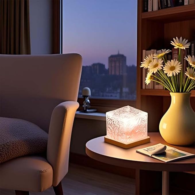 Ocean Wave Projector Cube Light, Luminorthe Cube Lamp, Corded Ocean Lamp, Northern Lights Projector Lights with 16 Colors and Dynamic Ripple Effect for Living Room Bedroom Decor