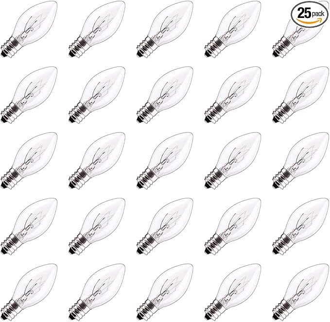 Night Light Bulbs-5 Watt Scentsy Light Bulbs for C7 Wax Warmers Salt Lamp E12 Bulb Replacement for Chandelier，25 Packs