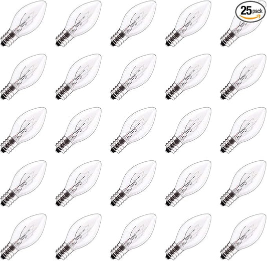 Night Light Bulbs-5 Watt Scentsy Light Bulbs for C7 Wax Warmers Salt Lamp E12 Bulb Replacement for Chandelier，25 Packs
