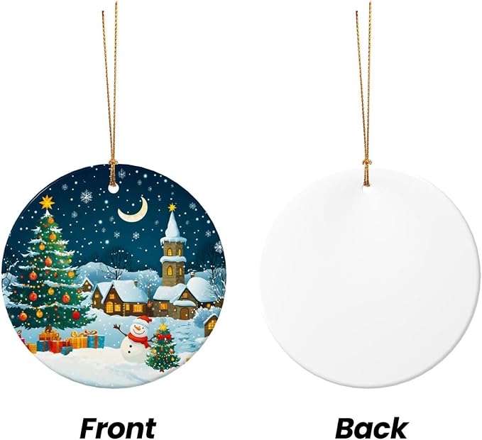 Merry Christmas Snow Tree Snow Scene Christmas Ornaments, Christmas Decorations Xmas Tree Hanging Ornaments, Round Ceramic Festive Keepsake Gift for Xmas Decorations Holiday Home Decor