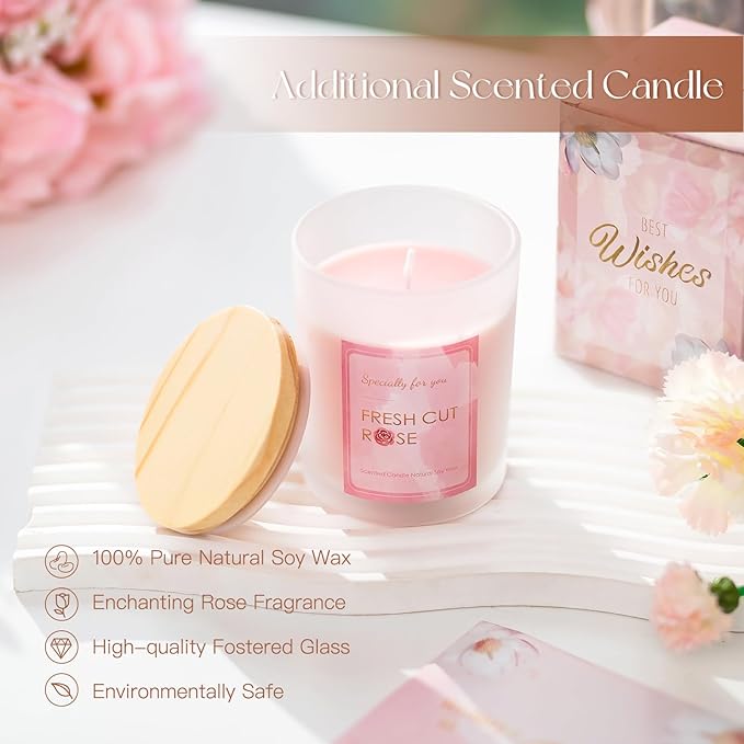 Mom Birthday Gifts for Women: Candle Warmer Lamp with Scented Candles Dimmable Pink Flower Wax Warmer with Timer Mothers Day Housewarming Gift