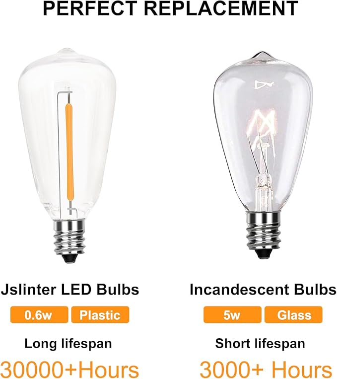 25 Pack Edison Light Bulbs,ST38 LED Clear Replacement Bulbs Fits C7 E12 Base Light,0.6W Vintage Dimmable Waterproof Light Bulbs for Indoor Outside Night Light String Lights