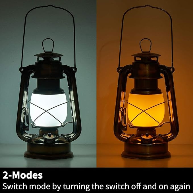 Rechargeable Vintage LED Hurricane Lantern, Warm White Battery Operated, Antique Metal Hanging Lantern with Dimmer Switch, 15 LEDs, 150 Lumen for Indoor or Outdoor Usage (Copper)