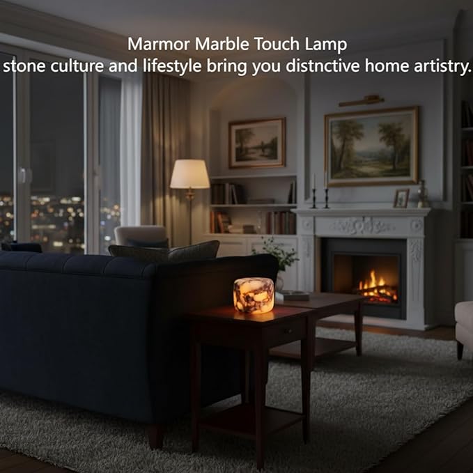 Marble Lamp Night Light Touch Bedside Table Lamp for Bedroom,Type-C Rechargeable Small Desk Bedside Small Lamps,Eye Caring Dimmable LED Ambient lamp (Calacatta Purple)