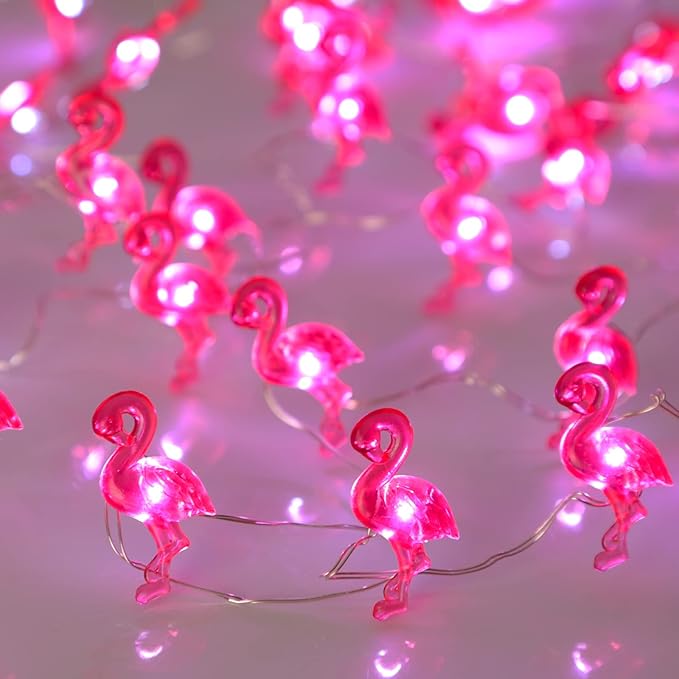 Flamingo String Lights Battery Operated with Remote 10FT 40LEDs Pink Fairy Lights USB Plug in Powered Light of String Tiered Tray Tropical Theme Bridal Shower Hawaiian Party Decorations