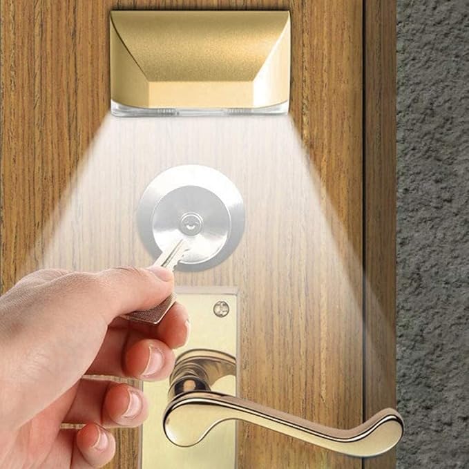 Key Light Door Lights, Small Motion Sensor Light with 4 LED Bulbs, Battery Powered Night Lights for Hallway, Stairway, Kitchen, Closet, Bedroom (2 Pack Gold)