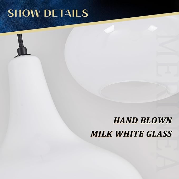 11" Milk White Glass Pendant Light – Modern Ceiling Hanging Fixture Matte Black for Kitchen Island, Dining Room, Hallway – E26 Base