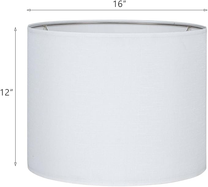 Wellmet White Set of 2 Drum Lampshades, Easy Assembly Required 16" Top x 16" Bottom x 12" High Replacement Lamp Shades, Fabric Lampshades for Table Lamps Floor Lamps, Metal Spider Fitter
