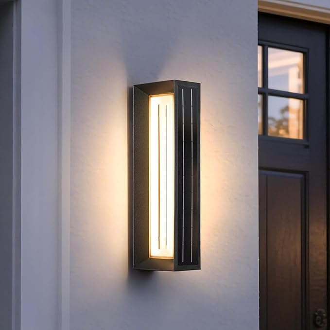 Solar Outdoor Wall Lights, 20.5" Waterproof Large Front Porch Light Fixture, 3000K LED Outside Black Garage Wall Sconce, Modern Lamp for House Garage Patio Solar Exterior Entrance Sconce Lighting
