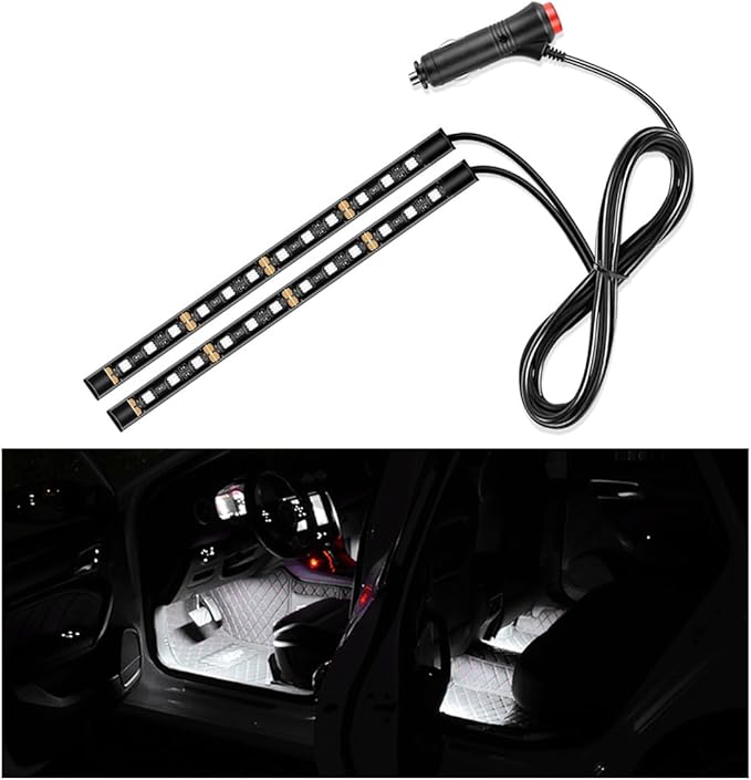 Car LED Strip Light, 24 LED Interior Under Dash Atmosphere Lights with Cigarette Lighter, Vehicle Decor Lamp Ambient Night Light Strip Lighting, Universal Car Accessories (White)