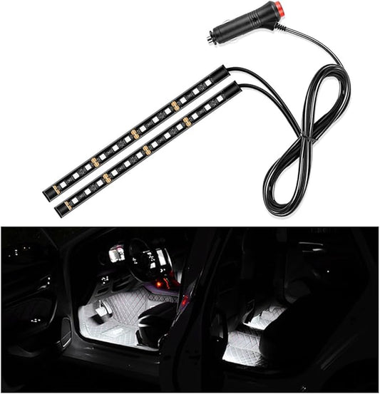 Car LED Strip Light, 24 LED Interior Under Dash Atmosphere Lights with Cigarette Lighter, Vehicle Decor Lamp Ambient Night Light Strip Lighting, Universal Car Accessories (White)