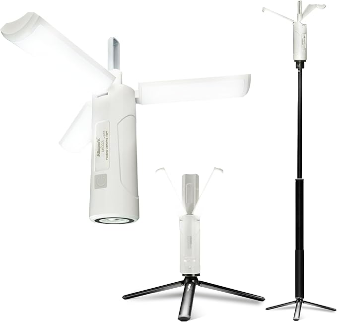 Folding Rechargeable Camping Light with Stand,Allspark Collapsible Waterproof Hanging Tent Lantern,Magnetic Dimmable Portable Power Supply Lamp with Detachable Tripod for Power Outage,Hurricane,Hiking
