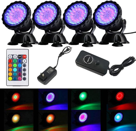 iMeshbean Submersible Led Pond Lights,Set of 4 144 LEDs Underwater Pool Fountain Waterfall Lights Color Changing Lamp with Remote Control