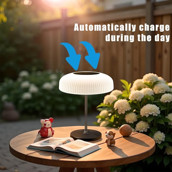 Cordless Solar Table Lamp for Indoor Outdoor, IP65 Waterproof LED Dimmable Touch USB Charging with Metal Stand, Warm/White for Garden Camping Bedroom