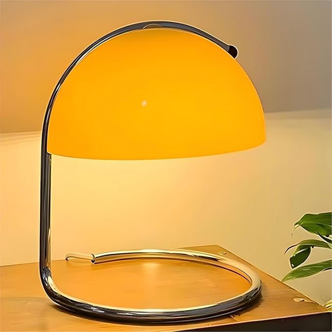 LIGHTLAND Modern Table Lamp, 8.7 Inch Bauhaus Style Semicircle Shape Bedside Lamp with Glass Shade and Metal Lamp Body, Glass Table Lamp for Study, Bedroom, Living Room (Pack of 1, Orange)