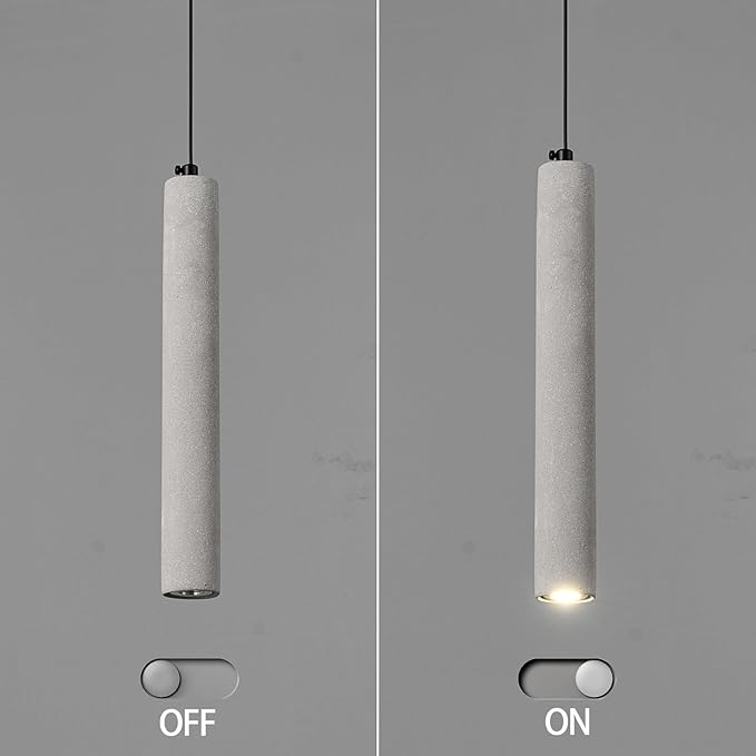 Concrete Linear Pendant Light,Modern Industrial Hanging Cement Pendant Lighting Fixture for Kitchen Island Dinning Room Bedroom Bedside Table Small Pendant Lights(1-Pack)