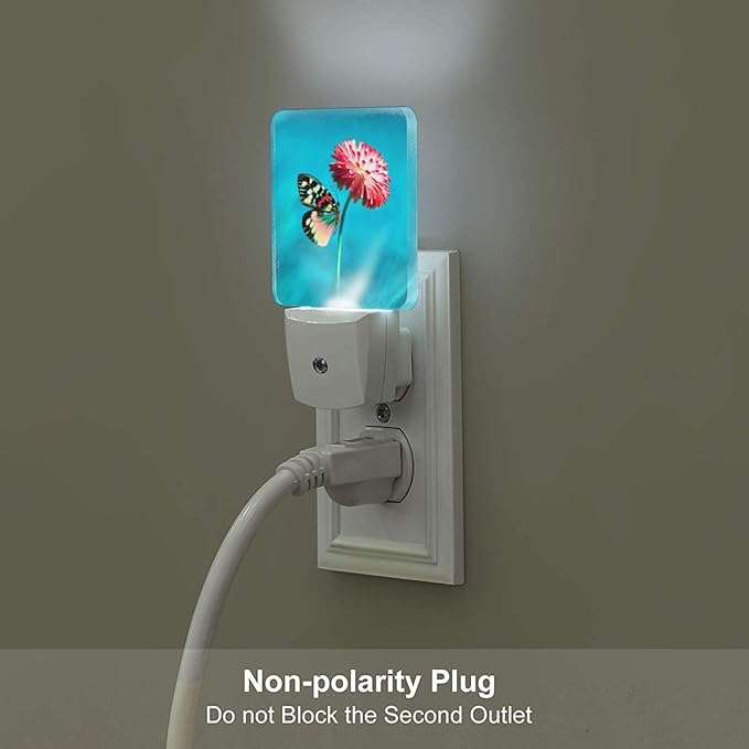Butterfly Pink Flower Night Light,Plug-in Night Lights with Dusk-to-Dawn Sensor for Stairway,Hallway,Bedroom Sleep Friendly Ideal for Women/Girls/Boys Gift,0.5w
