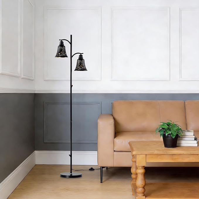 64.56" Tall Goth Farmhouse Floor Lamp,2-Light Tree Black Metal Hummingbird Lampshade Rustic Floor Lamps for Living Room,Western Standing Floor Light for Bedroom,Home,Office,Corner,Bar