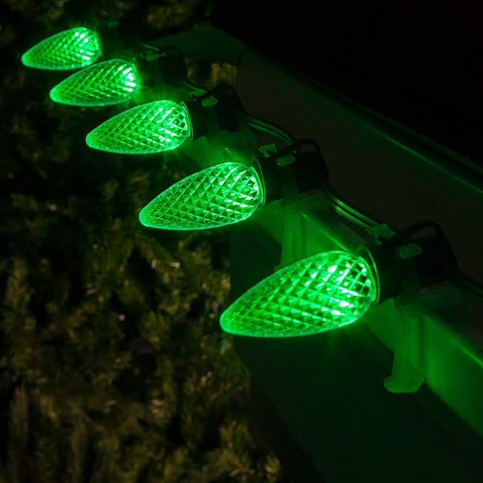 Wintergreen Lighting C9 OptiCore LED Commercial Outdoor Christmas Lights – Heavy Duty String Lights; Green Wire (50 Lights, 50 ft, Green)