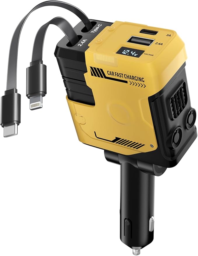 Retractable Car Charger with Retractable Cables (31.5 inch), 4 in 1 Super Fast Car Phone Charger, 2 USB Ports Car Charger Adapter, Compatible with iPhone 15 14 13 12 11 Pro Max, iPad, Pixel