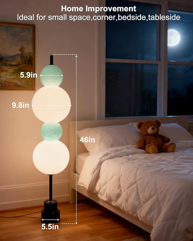 Blue Globe Floor Lamp - Metal, 3 CCT (3000K/4000K/5000K) Dimmable LED, Touch Switch, Modern Tall Standing Lamp for Bedroom, Living Room, Home Office