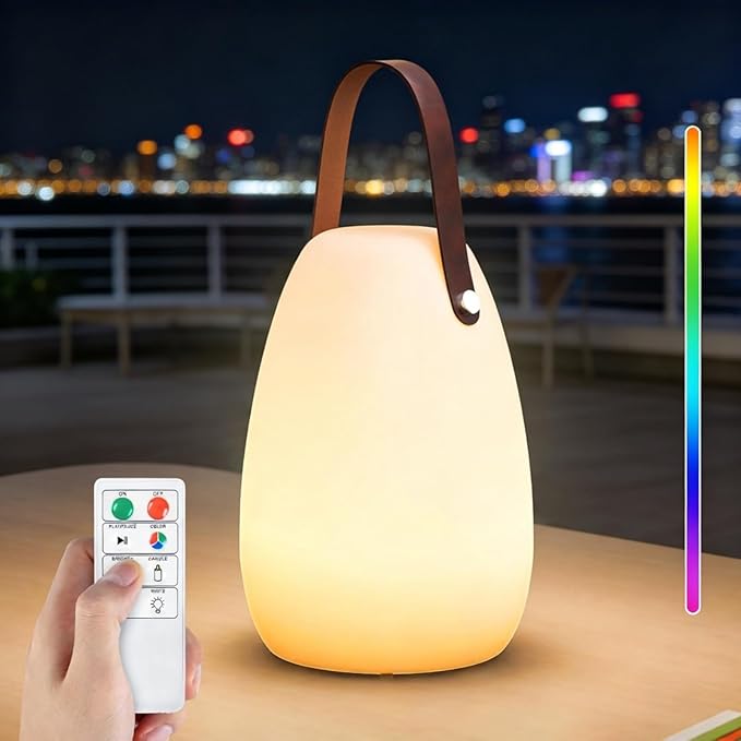 uuffoo Rechargeable Portable Table Lamp, Cordless RGB Lantern with Remote, Decorative LED Night Light, IP44 Waterproof Indoor Outdoor Lamp for Bedroom Patio Garden Wedding Party