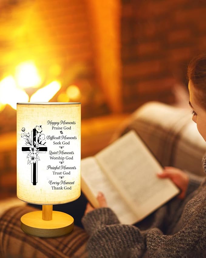 Christian Gifts for Women Faith, Inspirational Fabric Table Lamp Gifts, Christmas Birthday Gifts for Women, Men, Sister, Friends, Religious Gifts for Women, Bedside Table Lamp Christian Easter Gifts