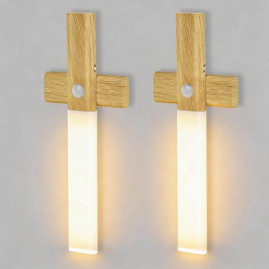 LAVAED Motion Sensor Lights Indoor,LED Rechargeable Battery Operated Wall Sconce Magnetic Stairway Night Light Wireless Portable Decor Lighting for Bedroom, Hallway, Picture,3000K Strip Base 2Pack