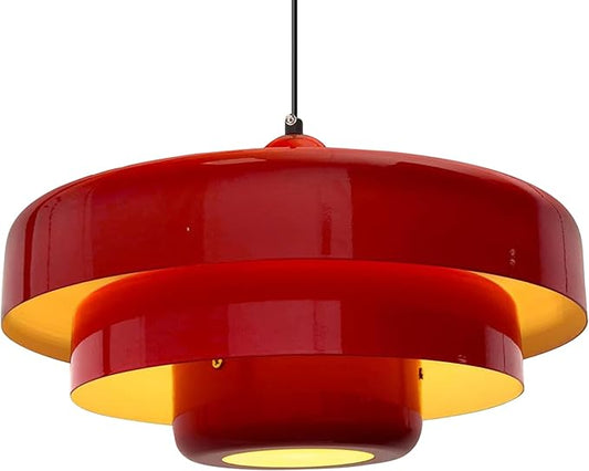 Mid Century Pendant Light Fixtures Red Ceiling Pendant Lighting 3-Layer Metal Shade Design Vintage Hanging Light Flush Mount Light for Dining Table Kitchen Island Hallway