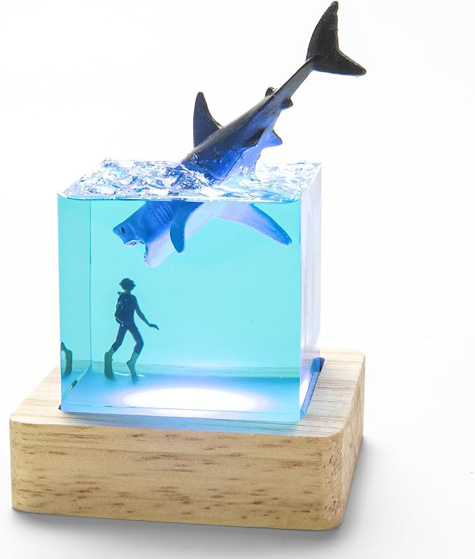 Deep Sea Diving Night Light Shark and Diver Ocean Lights Unique Handmade Decorative Bedroom Table Lamp with USB Stand Ornament, Best Gift for Family Or Friends (Diver&Shark)
