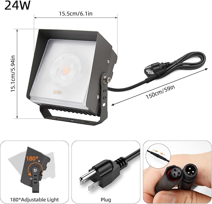 Led Landscape Outdoor Spot Light with Anti-Glare Cap - Heavy Duty Waterproof IP65 120V 270⁰ Adjustable Mount, 3000K Thickened Aluminum Spotlight for BLDG Yard Garden Tree (24 Watts)